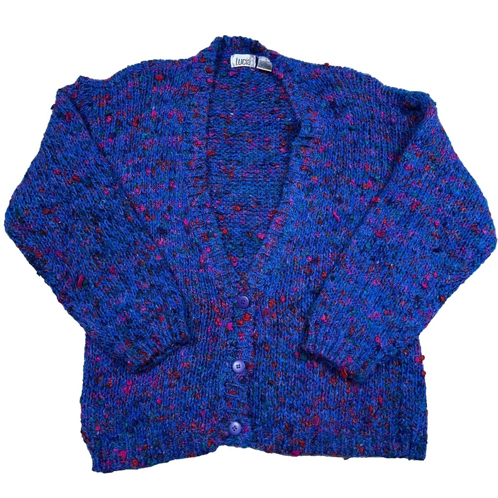 Vintage Lucia Cardigan Sweater WomenSmall‎ Blue Chunky Knit Grandma Boho 90s Y2K